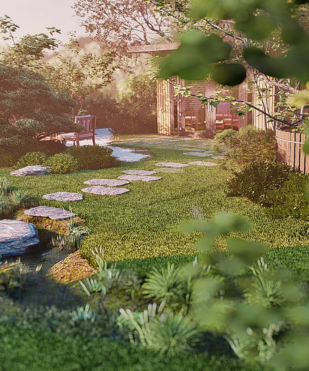 Créateur de jardin japonais: Conception 3D d’un jardin japonais avec studio en bois à Nice